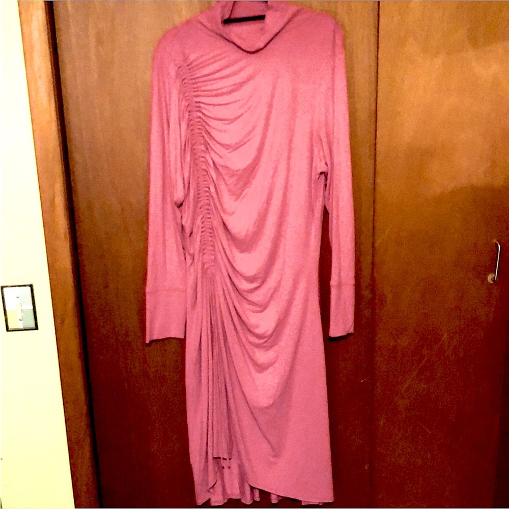 Anthropology Pretty in Pink Mock Neck Bodycon Knit Gathering Plus 3X Dress - Picture 6 of 14